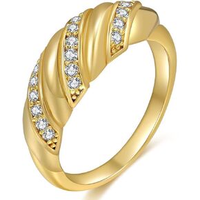 YOUFENG 18k Gold Filled Chunky Dome Ring for Women Croissant Braided Twisted Stacking Band for Women Statement Ring Size 6 to 10