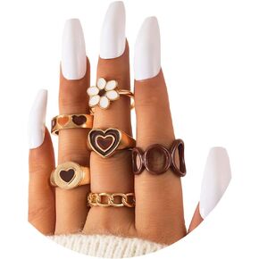 Gold Knuckle Stackable Rings Set for Women Teen Girls Boho Vintage Finger Rings Peak Sea Wave Compass Turquoise Lotus Sunflower Star Leaf Heart Knuckle Rings Mini Joint Finger Multiple Rings SIze Mixed