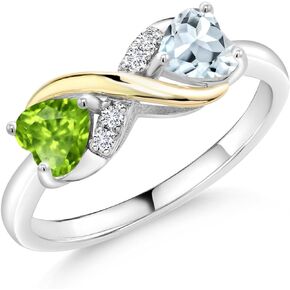 Gem Stone King 925 Silver and 10K Yellow Gold Green Peridot Sky Blue Aquamarine and White Lab Grown Diamond Women Ring (0.96 Cttw, Gemstone Birthstone, Available In Size 5, 6, 7, 8, 9)