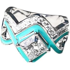 2 PCS Ring Set Natural Turquoise Diamond Rings Western Jewelry Turquoise Silver Rings for Women Girls Bohemian Joint Knuckle Rings Finger Ring Two-in-One Halo Ring Turquoise Jewelry Sparkling Natural Gemstone 5-11 Size