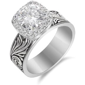 JadeAngel CZ Halo Rings for Women Cut Cubic Zirconia Vintage Floral Vine Leaf Band Statement Square Rings for Women Gift, Size 6-10