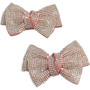 A Pair Black/Pink Velvet Bow Rhinestone Crystal Wedding Bridal Shoe Clips