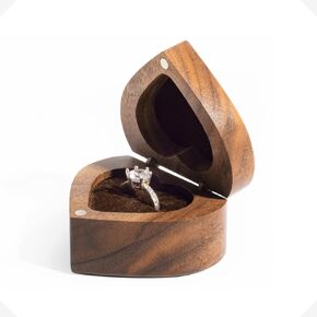 Engagement Ring Box Small Wooden Heart Shaped Ring Case for Proposal Wedding Ceremony Birthday Gift (Engraved-Formula of Love)