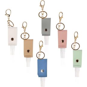 LELE LIFE 6Pcs Leather Travel Bottles Keychain Holder, Leakproof Bottle Holder Keychain, Empty Refillable Travel Spray, 30ml
