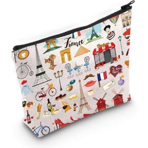 LEVLO France Travel Culture Gift French Theme Travel Pouch Bag Paris Landmarks Gift French Souvenir Gift (France)