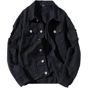 Womens Cute Solid Distressed Ripped Long Sleeve Denim Jean Jacket Coat Plus Size