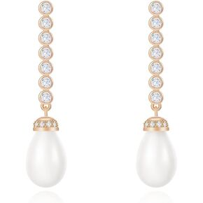 Shell Pearl Drop Earrings - 14K Pearl Dangle Earrings with Cubic Zirconia - Teardrop pearl Earrings for Women