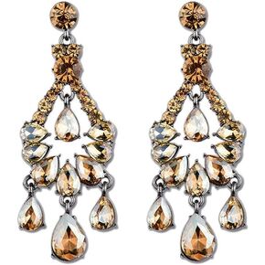 Long Art Deco Vintage Antique Retro Style Citrine Honey Amber Topaz Rhinestone Prom Pageant Statement Chandelier Earrings