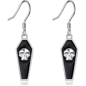 NIFUNAO Coffin Earrings Sterling Silver Skull Head Dangle Earrings Halloween Gothic Earrings Spooky Earrings Halloween Jewelry for Women Girls in Kuwait