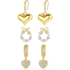 3 أزواج من الفضة الاسترليني أقراط متدلية مجموعة للنساء هيبوالرجينيك 925 شريط فضي القوس اللؤلؤ تشيكوسلوفاكيا أقراط هوجي الأطواق القلب تتدلى الأقراط الهدايا العصرية in Kuwait