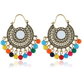 Antique Ethnic Brocade Mexico Gypsy Engraved Lotus Hook Dangle Earrings for Women and Girls