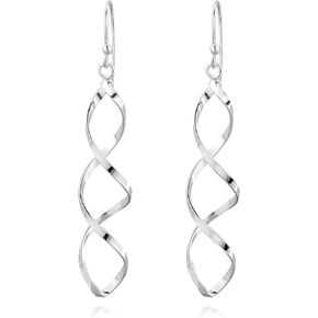 AeraVida Classy Twisting Infinity Marquise Loops .925 Sterling Silver Linear Drop Dangle Earrings