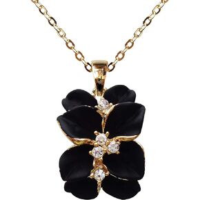 Navachi 18k Gold Plated Clear Crystal Enamel Leaves Flower Pendant Necklace 16"+2"