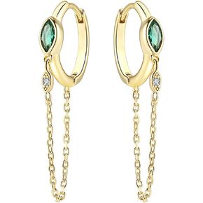 JIANGYUE Dainty Fashion Tassel Chain Drop Dangle Small Hoop Earrings for Women Girls with Cubic Zirconia 18K Gold Plated Simple Huggie Earrings