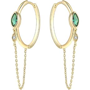 JIANGYUE Dainty Fashion Tassel Chain Drop Dangle Small Hoop Earrings for Women Girls with Cubic Zirconia 18K Gold Plated Simple Huggie Earrings