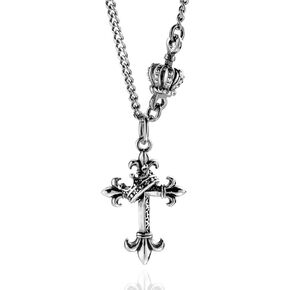 Vintage Cross Necklace 925 Sterling Silver Chain Cross Crown Pendant Necklace 17-19 Inches for Women Men Fashion Jewelry