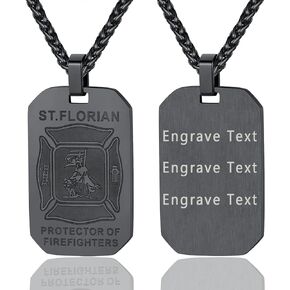 ChainsProMax Men Saint Florian Pendant Necklace with Chain 22+2", Can Engrave, Stainless Steel/Gold Plated/Black-Send Gift Box