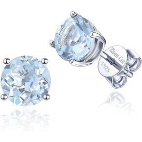 Women Stud Earrings S925 Sterling Silver Round 5mm Natural Gemstone Birthstone Rhodium Plated Fine Jewelry