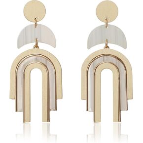 Ozel - Natural Wooden Acrylic Boho Drop Dangle Earrings for Women - Geometric Statement Jewellery - Brown, Black, Magent Red, Olive Green, White beige in Kuwait