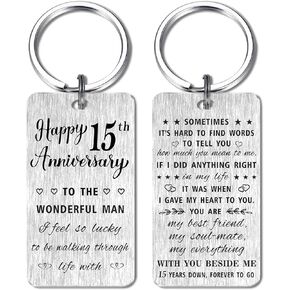 HYHYDHP 15th Anniversary Keychain Gifts for Men, Happy 15 Year Wedding Anniversary for Him Husband