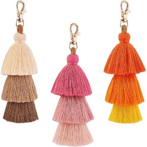 WEWAYSMILE 3Pcs Handmade Bohemian Tassel Keychain Colorful Boho Keychain Personalized Bag Charm Tassel Keychain for Women