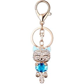 JewelBeauty Cute Kitten Bling Crystal Rhinestone Keychain Lovely Animal Cute Fortune Cat Keyring(Sky Blue)