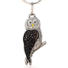 Barred Owl Keychain - Handcrafted Pewter - 2 1/8 Inches Tall - Made in the USA