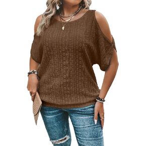 SOLY HUX Women's Plus Size Cold Shoulder Tee Short Sleeve Scoop Neck T Shirts Summer Tops