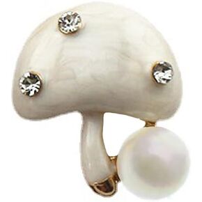 Lovely Mushroom Lapel Brooch Pin Rhinestone Faux Pearl Clip Sweater Badge Hat Scarves Dress Suit Corsages Brooches Pins Elegant Birthday Jewelry Gifts for Women Girls Men BBF