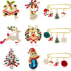 Kakonia 9Pcs CZ Christmas Brooch Pin Set for Women Men Reindeer Snowman Santa Brooch Pin in Kuwait