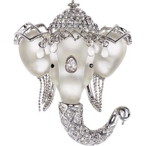 Alilang Silvery Tone Clear Crystal Colored Rhinestones Matte Elephant Crown Brooch Pin