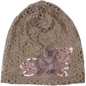 Women Fashion Lace Sequins Hollow Out Hat Butterfly Flower Decor Breathable Chemo Cap Head Cover