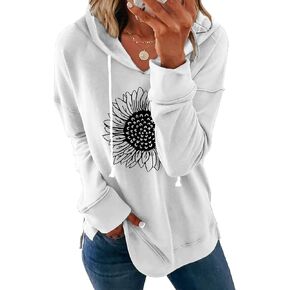 Women Sunflower Graphic Hoodies Long Sleeve Pullover Drawstring Sweatshirt Loose Fit Tunic Tops