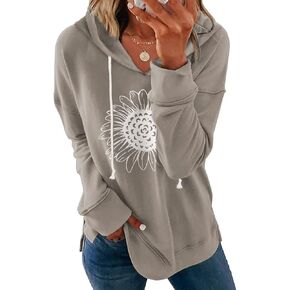 Women Sunflower Graphic Hoodies Long Sleeve Pullover Drawstring Sweatshirt Loose Fit Tunic Tops in Kuwait