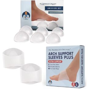 Dr. Frederick's Original Arch Support Bundle - 2 Arch Support Sleeves - 6 Arch Support Gel Cushions - Flat Foot Fallen Arches Support - Arch Pain Relief - Large/XL