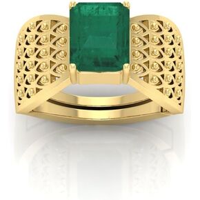 5.25 Carat Vintage Natural Emerald Gemstone Square Shape Gold Plated Adjustable Ring For Women And Men