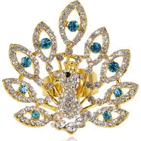 Alilang Golden Tone Shine Clear Emerald Blue Crystal Rhinestone Peacock Adj Ring