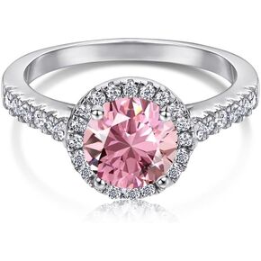 Halo Engagement Rings for Women, 2CT White/Pink Cubic Zirconia Halo Wedding Ring 925 Sterling Silver Halo Bridal Promise Ring Anniversary Valentine's Day Gifts for Her Wife Girlfriend
