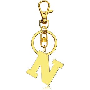 Gold Initial Letter A-Z Key Chain with Keyring Stainless Steel Alphabet Key Chain for Women Men Purse Handbag Keys