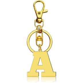 Gold Initial Letter A-Z Key Chain with Keyring Stainless Steel Alphabet Key Chain for Women Men Purse Handbag Keys