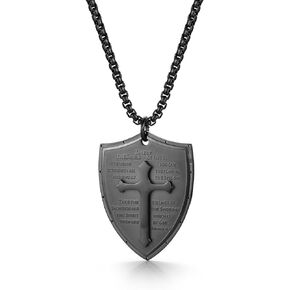 Cupimatch Men Shield Armor of God Ephesians 6:16-17 Faith Cross Necklace, Stainless Steel Pendant Necklace,Black