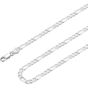 Solid 925 Sterlings Silver 3mm 5mm Flat Curb Cuban Link Chain/Figaro Chain Necklace, Hip Hop Jewelry for Men Women 14"/18"/20"/22"/24"/26"/28"