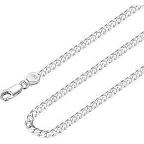 Solid 925 Sterlings Silver 3mm 5mm Flat Curb Cuban Link Chain/Figaro Chain Necklace, Hip Hop Jewelry for Men Women 14"/18"/20"/22"/24"/26"/28" in Kuwait