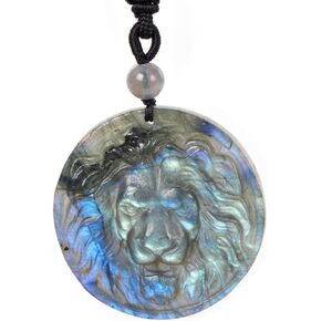 JUSTINSTONES Natural Labradorite Pendant Necklace for Unisex Crystal Stone Amulet Necklace with Adjustable Cord 18 to 28 inch