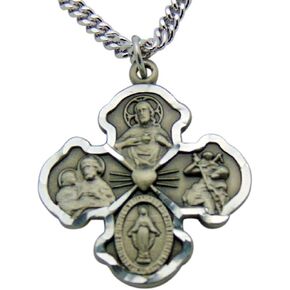 Solid Pewter Four Way Scapular Medal Boxed USA Made, 1 Inch in Kuwait