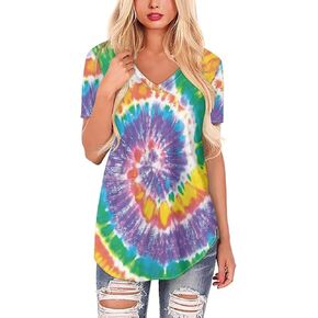 ZWPINITUP Women's Summer V Neck Short Sleeve Tank Top Casual Basic Stripe Shirts for Office S-4XL