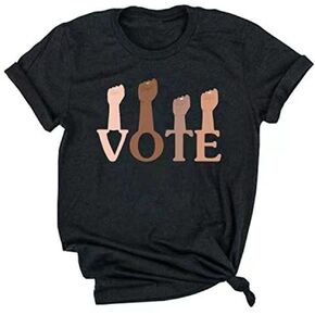 Earlymemb Womens Vote Tshirt Letter Printed Blouse O-Neck Casual Short Sleeve Tops Election Phrase Graphic Tee Tops