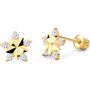 14k Yellow Gold Star Stud Earrings with Screw Back