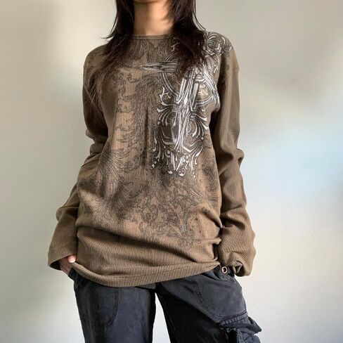 Women’s Y2K Gothic Shirt Vintage Long Sleeve Graphic Baggy Tees Oversized T-Shirt Pullover Top Harajuku Streetwear in Kuwait