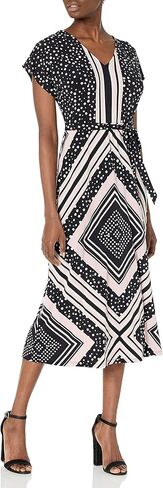 London Times Women's V-nk Dropped Flutter SLV Bar Dot Scarf Maxi in Saudi Arabia